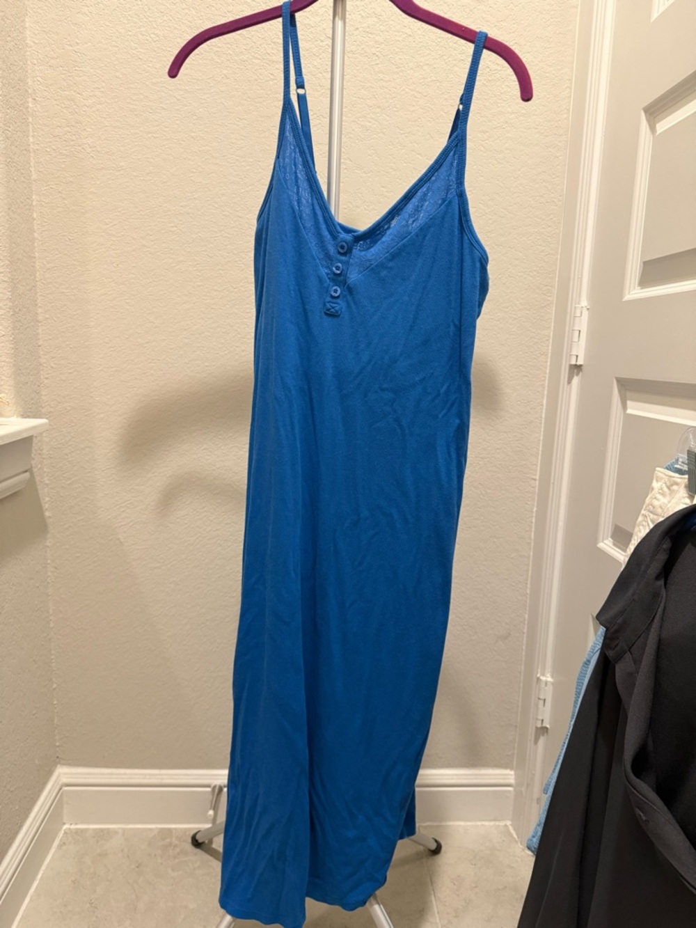 Cacique Blue Sleeveless Sleep Top with Button Neck